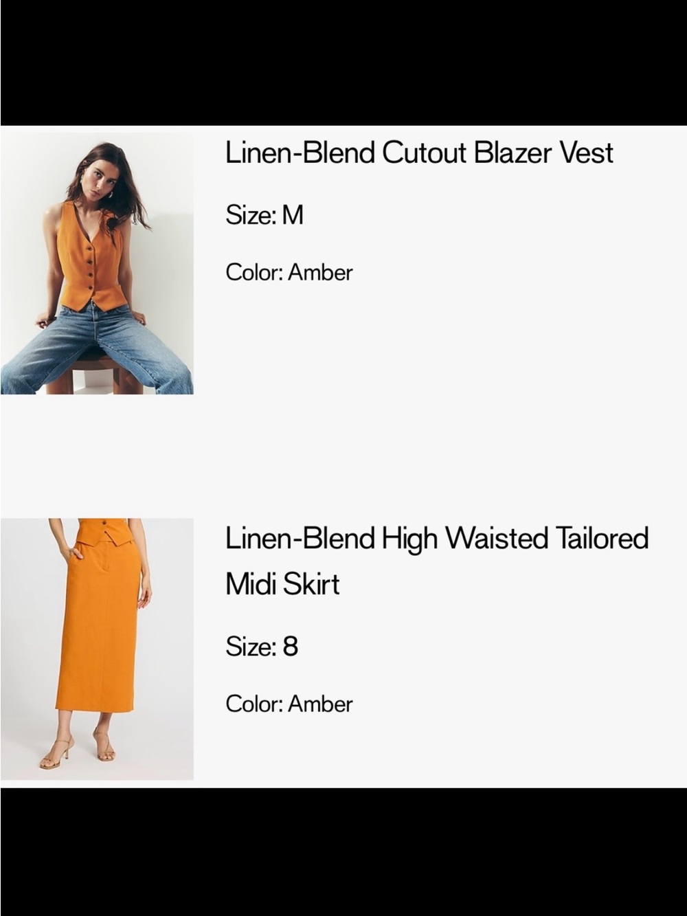 Express Amber Linen-Blend Tailored Midi Skirt and Vest 2piece outfit Never worn
